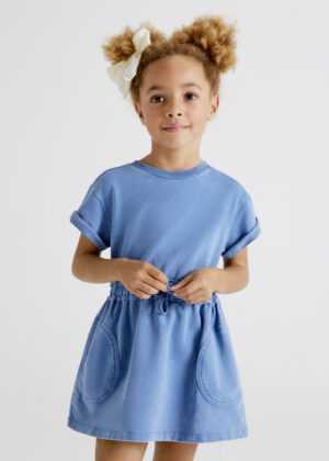 Šaty s krátkým rukávem bavlněné oprané modré MINI Mayoral velikost: 116