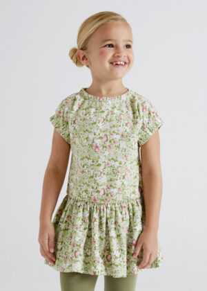 Šaty s krátkým rukávem bavlněné MOTÝLCI zelené MINI Mayoral velikost: 116