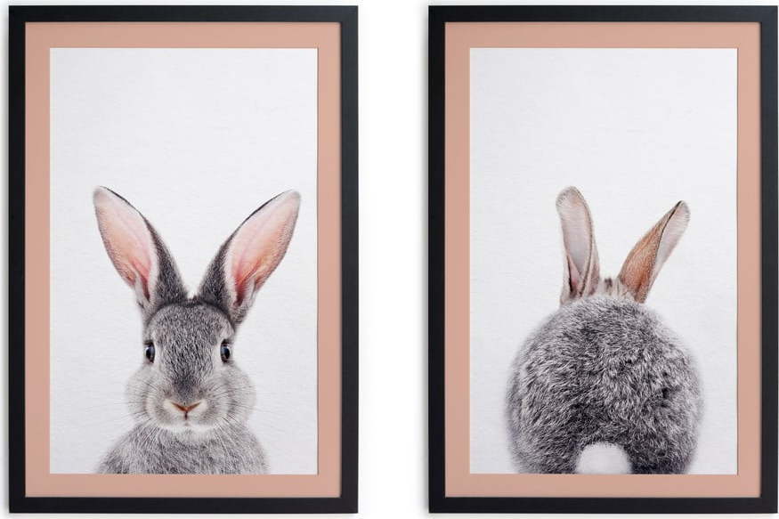Sada 2 obrazů v černém rámu Madre Selva Rabbit