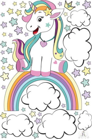 Dětská nástěnná samolepka Ambiance Unicorn on its Fairy Rainbow