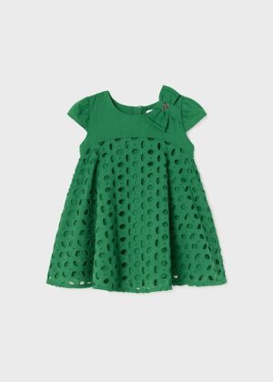 Šaty s krátkým rukávem a ozdobným vyšíváním zelené BABY Mayoral velikost: 86 (18 měsíců)