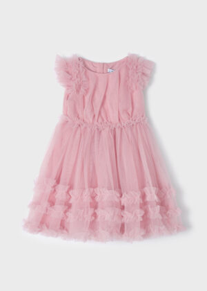 Šaty s krátkým rukávem a řasením světle růžové MINI Mayoral velikost: 104
