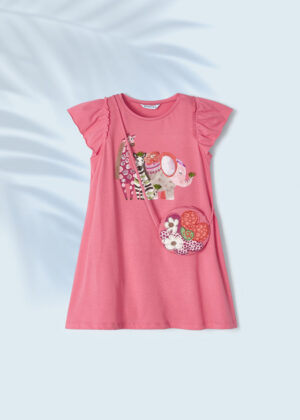 Šaty s krátkým rukávem a kabelkou bavlněné SAFARI růžové MINI Mayoral velikost: 104