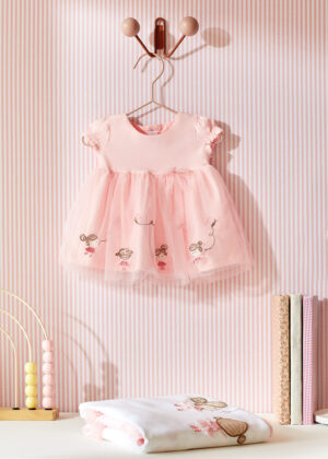 Šaty s krátkým rukávem a tylovou sukní růžové NEWBORN Mayoral velikost: 1-2 měsíce